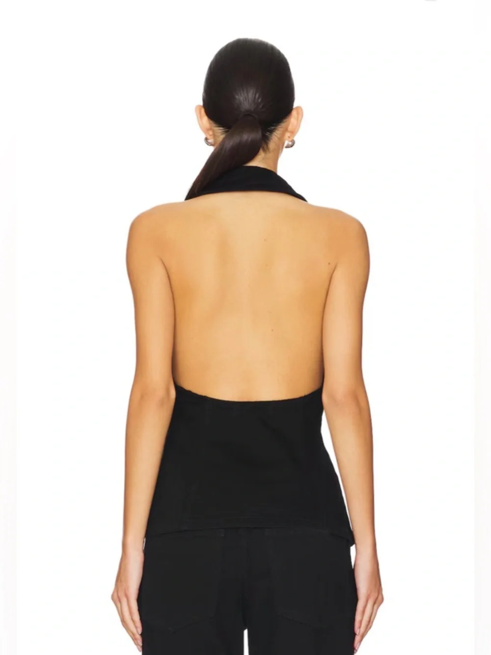 WeWoreWhat Revolve Black Denim Halter Backless Collared Vest Size Small NWT - Picture 2 of 7